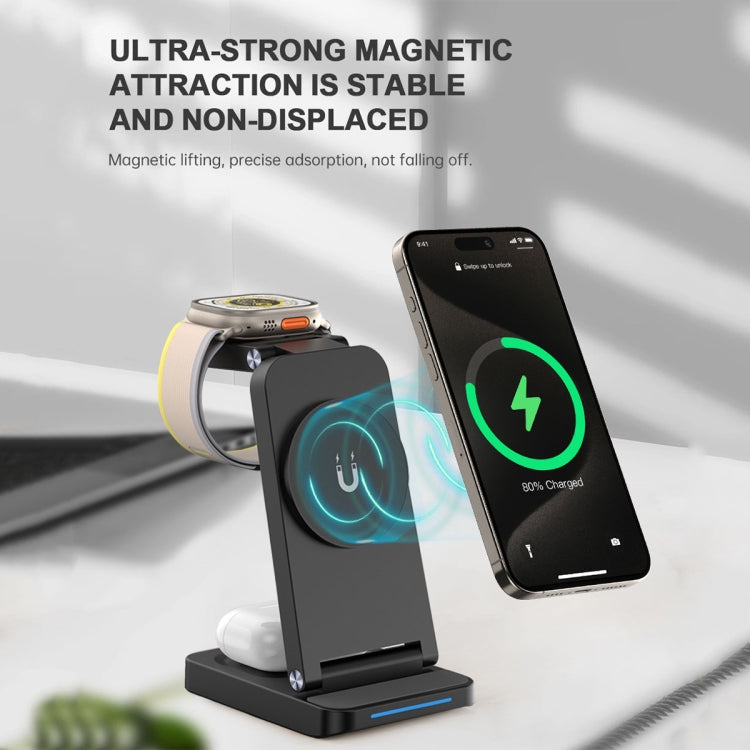 Caricabatterie wireless pieghevole 3 in 1 magnetico