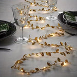 Catena luminosa a LED con foglie dorate artificiali per decorazioni natalizie, 2m 20 Lights, 3m 30 Lights, 5m 50 Lights, 10m 100 Lights