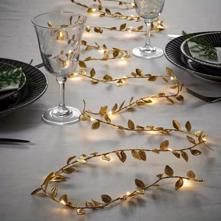 Catena luminosa a LED con foglie dorate artificiali per decorazioni natalizie, 2m 20 Lights, 3m 30 Lights, 5m 50 Lights, 10m 100 Lights