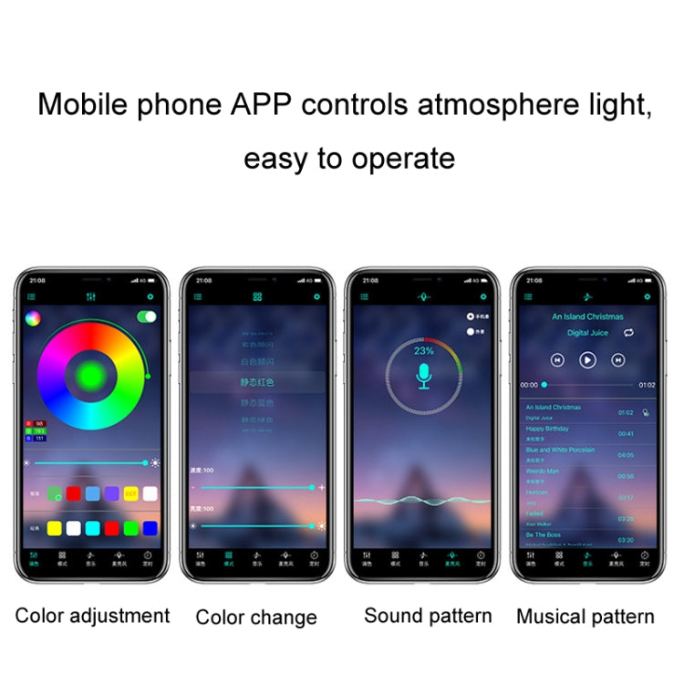 Luce per atmosfera ritmica musicale per auto a controllo vocale a LED a otto colori, 5V USB Remote Control, 5V USB APP, 5V USB APP + Remote Control, 5V USB With Switch Remote Control, 5V USB With Switch APP, 5V USB With Switch APP + Remote Control     ...