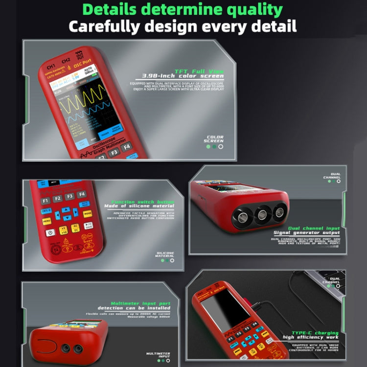 BSIDE O9 Oscilloscopio digitale portatile a doppio canale da 50 MHz, multimetro con sorgente di segnale, With Single Oscilloscope Probe (Red), With Dual Oscilloscope Probe (Red)