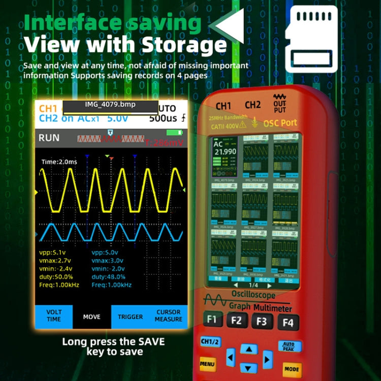 BSIDE O9 Oscilloscopio digitale portatile a doppio canale da 50 MHz, multimetro con sorgente di segnale, With Single Oscilloscope Probe (Red), With Dual Oscilloscope Probe (Red)