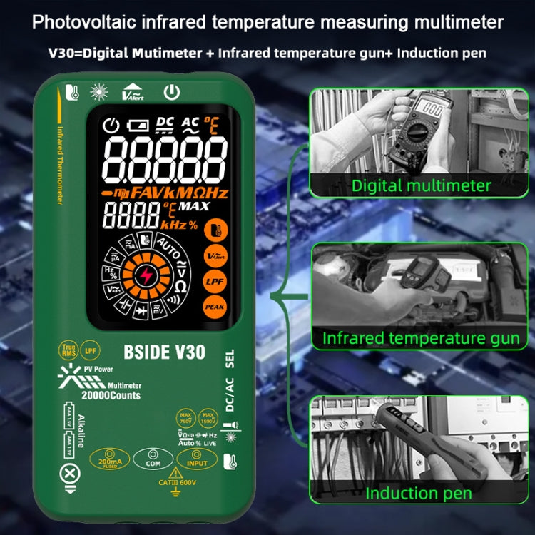 Multimetro PV intelligente con schermo colorato Termometro a infrarossi, V30 (Green)
