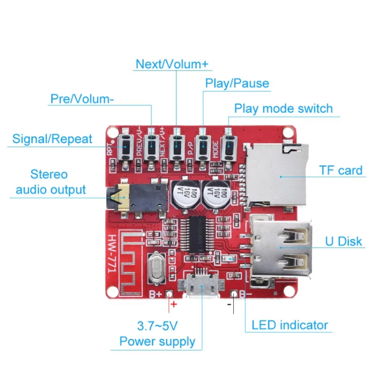 Scheda decodifica Bluetooth MP3 Lossless Amplificatore altoparlante auto Modifica Scheda circuito Bluetooth 4.1, Bluetooth 4.1 Decoder Board (5 Keys)