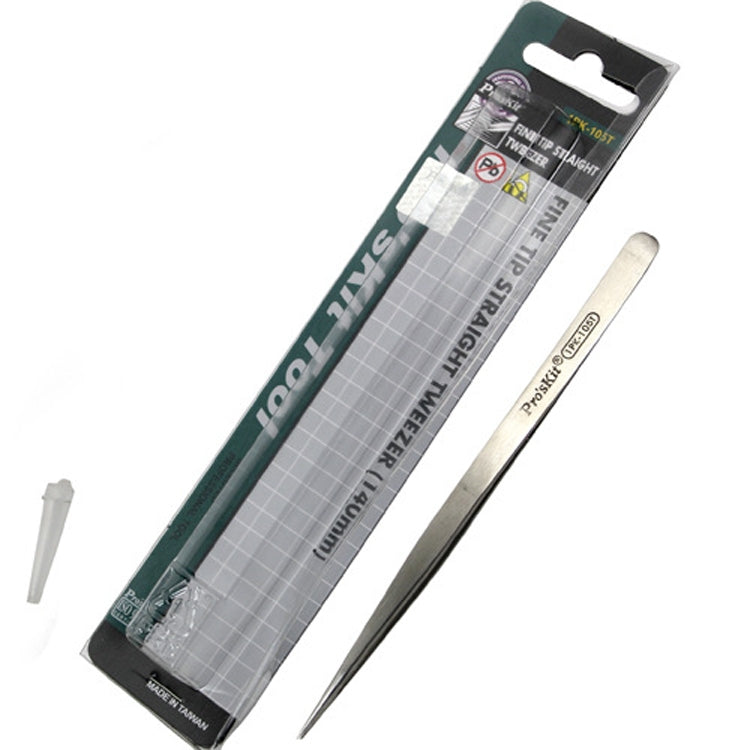 ProsKit 1PK-105T Precision Stainless Steel Anti-Magnetic Tweezers with 140mm Straight Tip