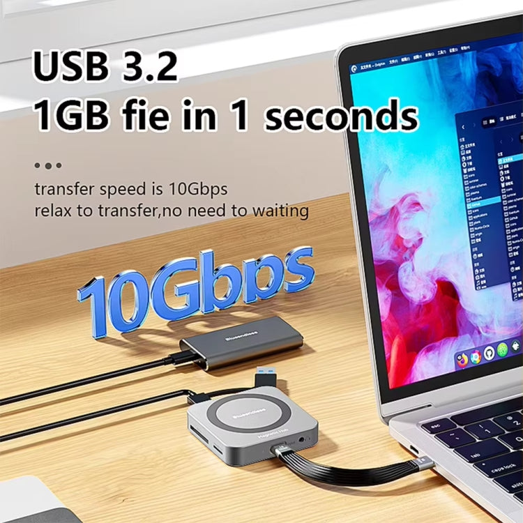 Blueendless HUB magnetico 8 in 1 con custodia M.2 NVMe/SATA SSD (HDMI+PD100W+USB-C/Type-C 3.2+USB-A 3.2+SD+TF+AUX), MC906
