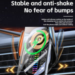 Supporto di ricarica wireless per telefono cellulare con luce d'atmosfera e pickup audio per auto da 15 W
