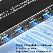 Adattatore di rete Gigabit USB3.0 a 4 porte, router Plug and Play, 4-Ports
