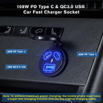 Kewig P22A 12-24V Caricabatteria per auto a 3 porte Dual PD+QC3.0 con interruttore, per veicoli, motociclette, barche, modificati, With Terminal