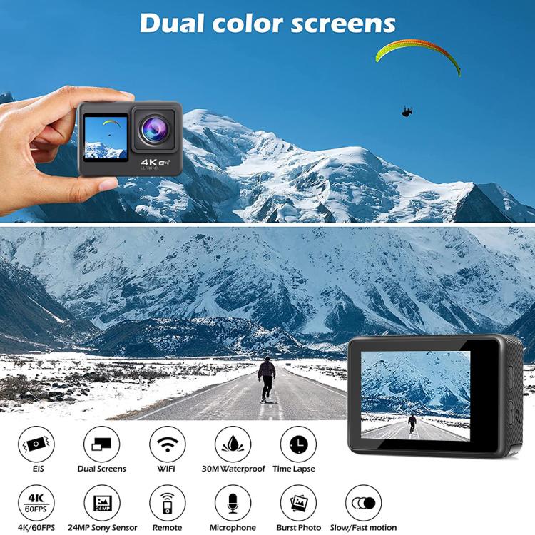 WIFI Grandangolo EIS Anti-shake Touch Colore Doppio schermo Telecomando Videocamera sportiva, Q60TR