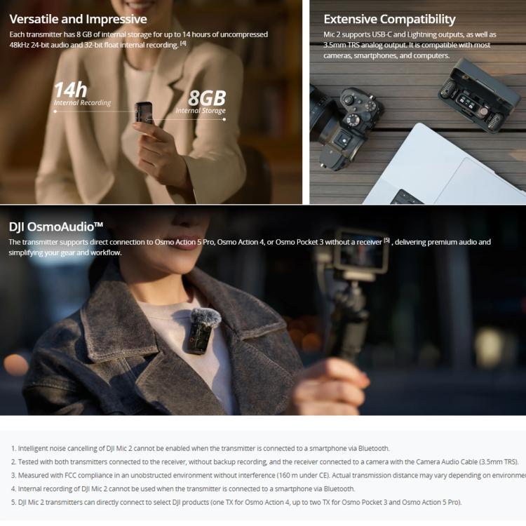 Microfono wireless DJI 2 trasmettitori + 1 ricevitore con custodi