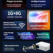 Proiettore Bluetooth Z01 1080P 5G Sistema Android 9.0 Supporta lo schermo di mirroring, EU Plug, US Plug, UK Plug, AU Plug