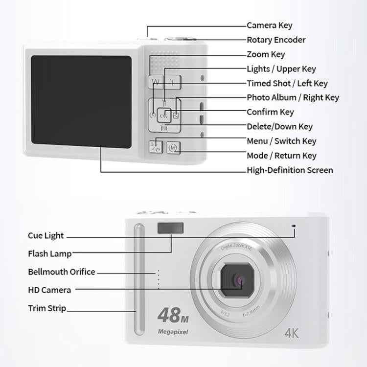 Fotocamera digitale 4K HD con zoom digitale 16X e stabilizzazione
