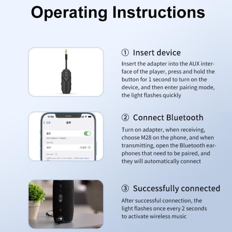 Ricevitore trasmettitore audio Bluetooth 5.4 Aux per auto 2 in 1, M126