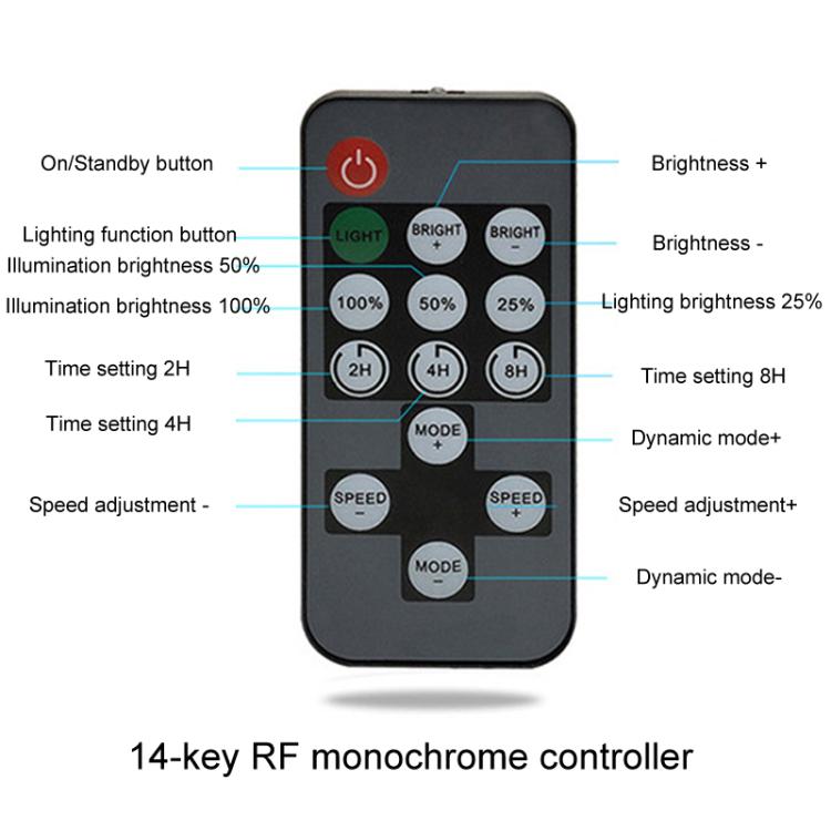 Regolatore dimmer LED a striscia con timer monocolore RF a 14 tasti, JHX-014