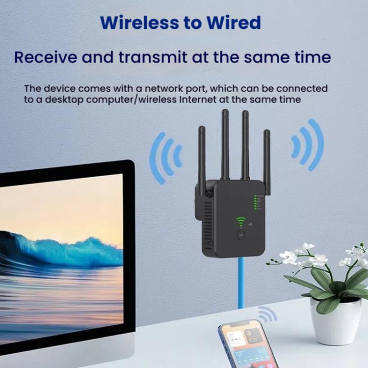Ripetitore wireless Urant U10 1200Mbps 2.4G e 5.8G Amplificatore di segnale WiFi con 4 antenne, US Plug Black, US Plug White, EU Plug Black, EU Plug White, UK Plug Black, UK Plug White