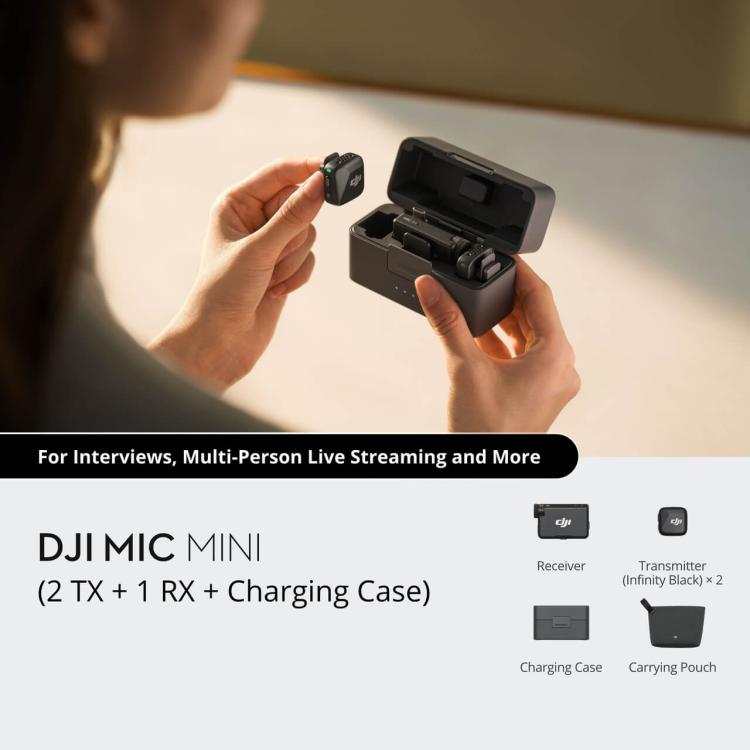 Microfono DJI Mini originale (2 TX + 1 RX + custodia di ricarica), 2 TX + 1 RX + Charging Case