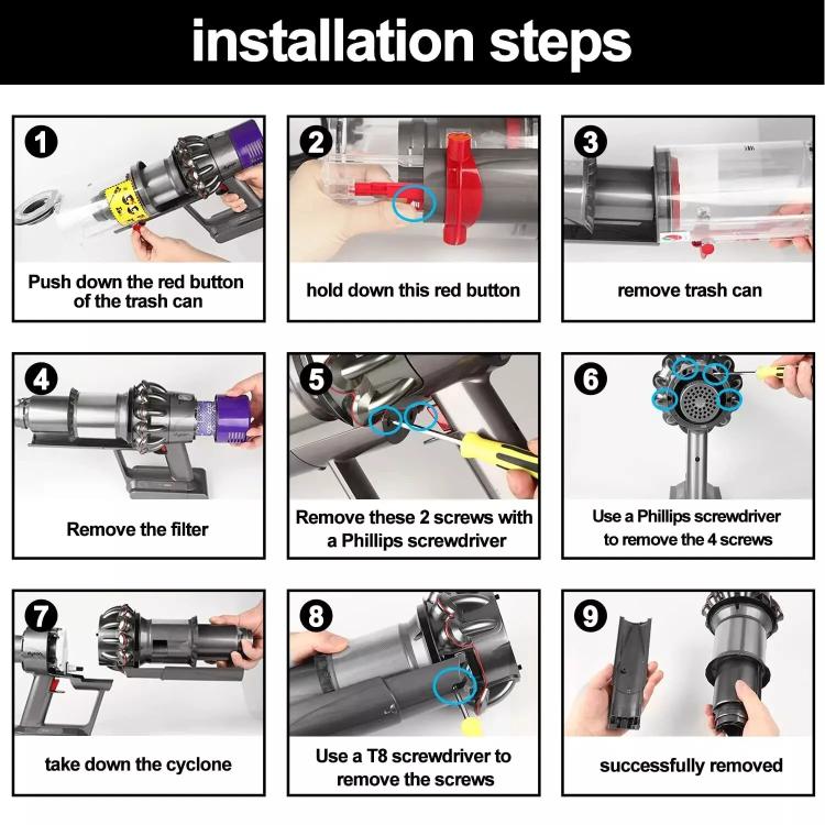 Per Dyson V11 V10 V15 Cyclone Baffle Bin Runner Parti di ricambio, Short Version, Long Version