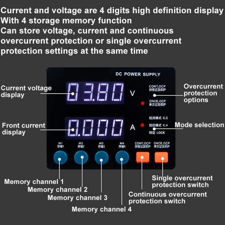 SUGON 3005D 4 Misuratore di potenza con display digitale Alimentatore regolato ad alta potenza, EU Plug, US Plug