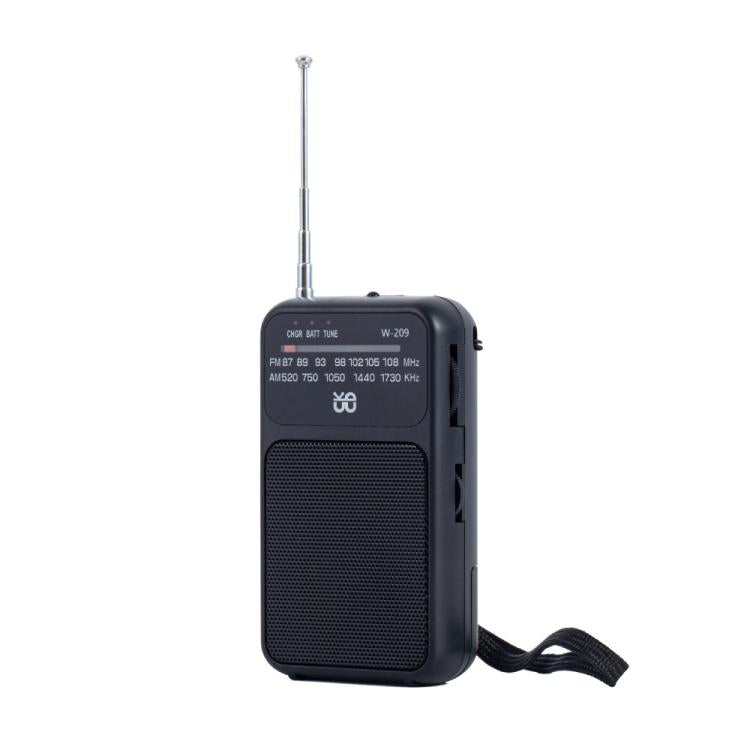 Mini radio FM portatile ricaricabile con torcia e puntatore