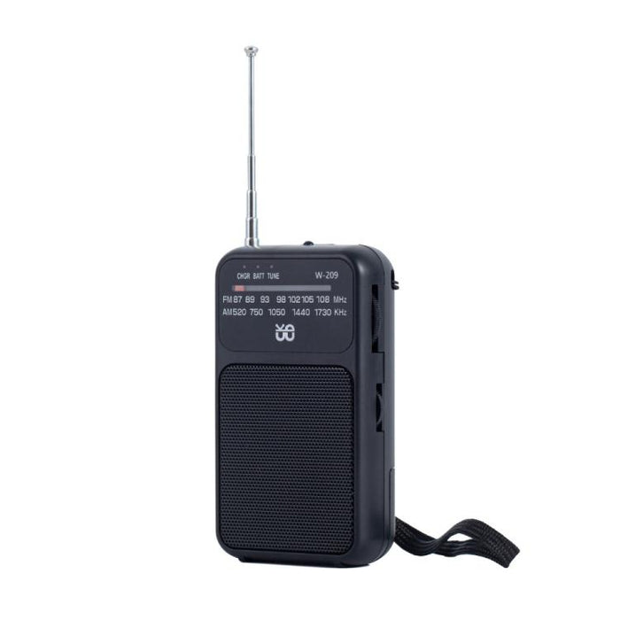 Mini radio FM portatile ricaricabile con torcia e puntatore