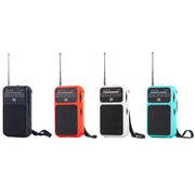 Mini radio FM portatile ricaricabile con torcia e puntatore