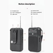 Mini radio FM portatile ricaricabile con torcia e puntatore