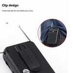 Mini radio FM portatile ricaricabile con torcia e puntatore