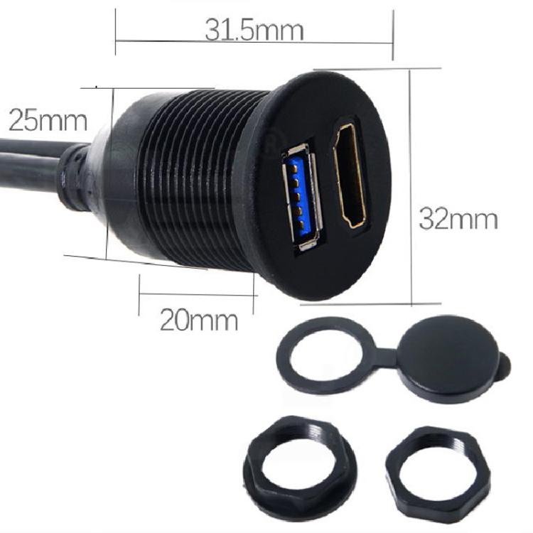 Cavo di estensione impermeabile per auto USB3.0+HDMI da 2 m, per cruscotto di motociclette e barche, 2m USB3.0+HDMI