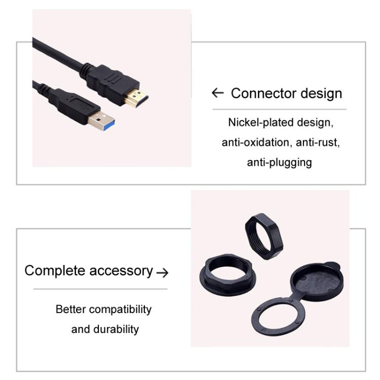 Cavo di estensione impermeabile per auto USB3.0+HDMI da 2 m, per cruscotto di motociclette e barche, 2m USB3.0+HDMI