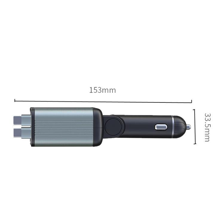 Doppio cavo retrattile, stivaggio automatico, luce ambiente di marcia, display della tensione, caricabatteria per auto, Type-C+Type-C, Type-C+8 Pin