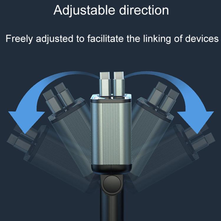 Doppio cavo retrattile, stivaggio automatico, luce ambiente di marcia, display della tensione, caricabatteria per auto, Type-C+Type-C, Type-C+8 Pin