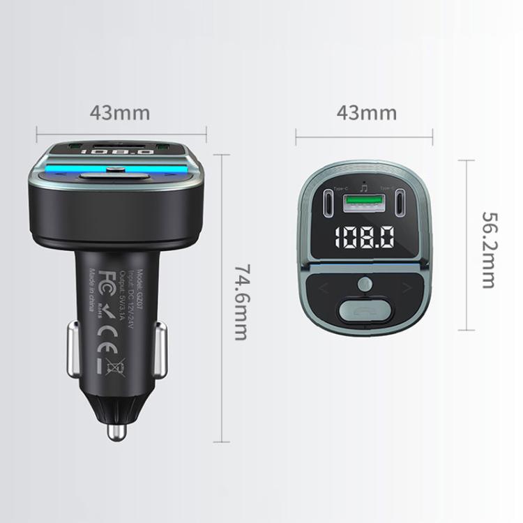 Caricabatterie rapido per auto con display digitale della tensione, lettore MP3 Bluetooth per veicoli, GZ07