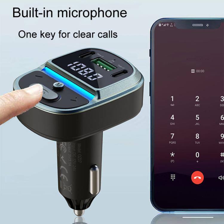 Caricabatterie rapido per auto con display digitale della tensione, lettore MP3 Bluetooth per veicoli, GZ07