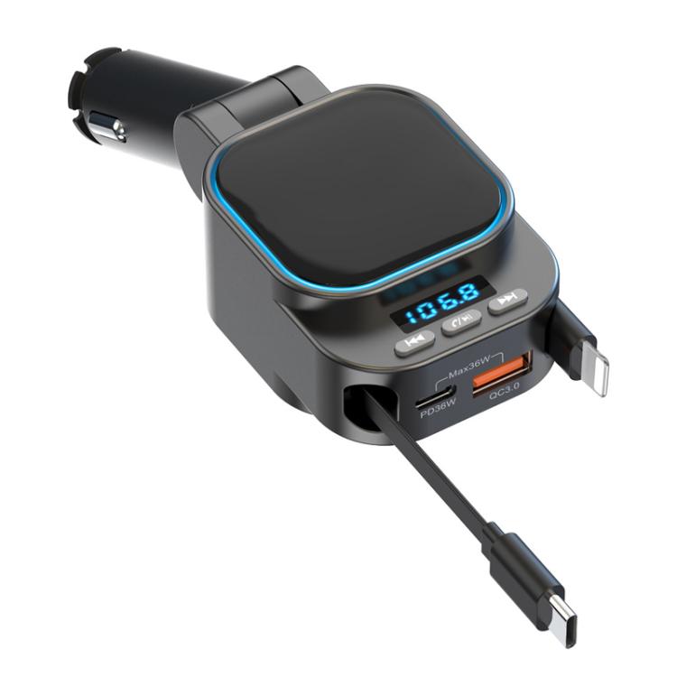 Caricabatteria per auto con doppio cavo retrattile per lettore MP3 Bluetooth per automobile, BC97