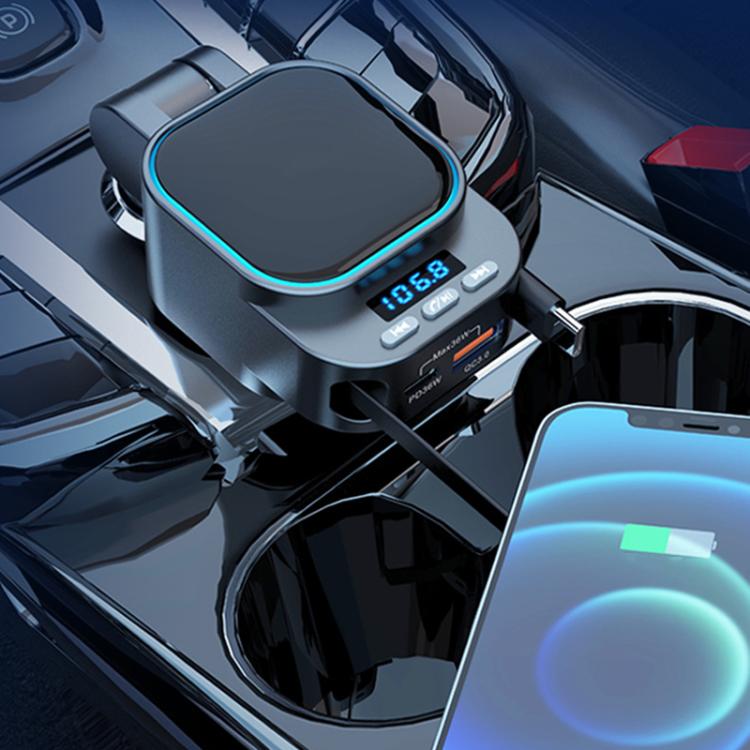 Caricabatteria per auto con doppio cavo retrattile per lettore MP3 Bluetooth per automobile, BC97