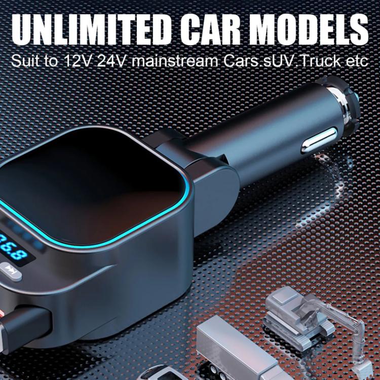 Caricabatteria per auto con doppio cavo retrattile per lettore MP3 Bluetooth per automobile, BC97