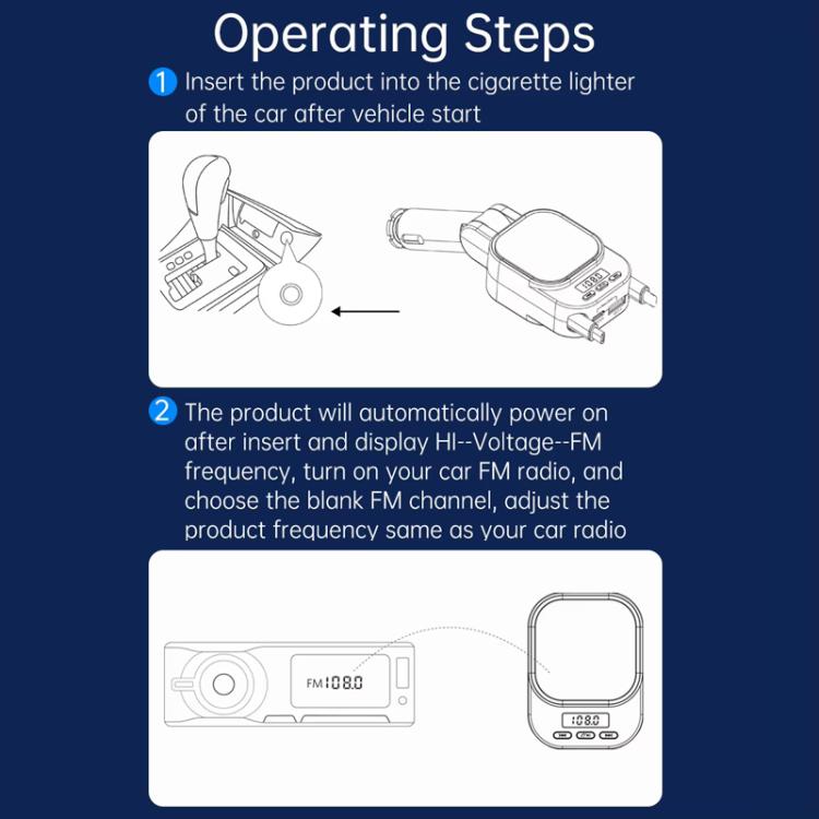 Caricabatteria per auto con doppio cavo retrattile per lettore MP3 Bluetooth per automobile, BC97