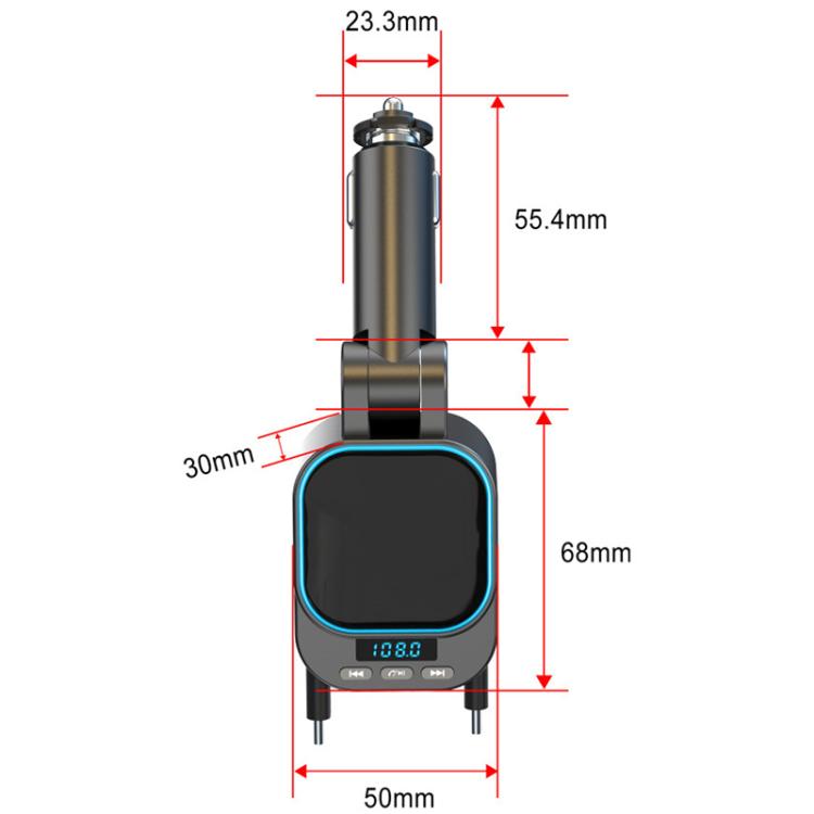 Caricabatteria per auto con doppio cavo retrattile per lettore MP3 Bluetooth per automobile, BC97