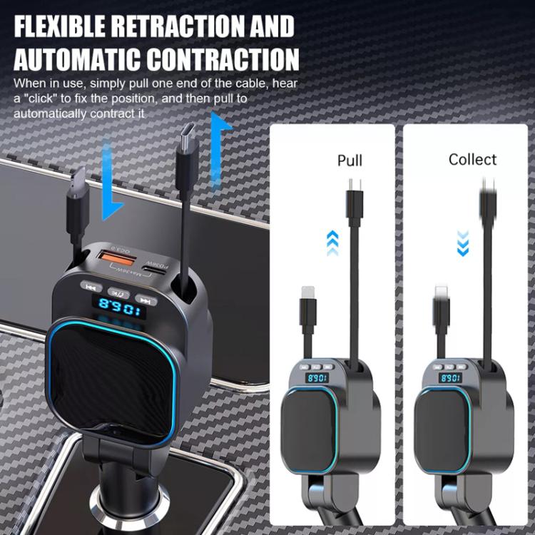 Caricabatteria per auto con doppio cavo retrattile per lettore MP3 Bluetooth per automobile, BC97