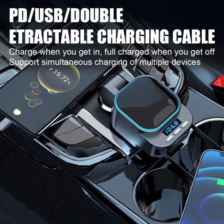 Caricabatteria per auto con doppio cavo retrattile per lettore MP3 Bluetooth per automobile, BC97