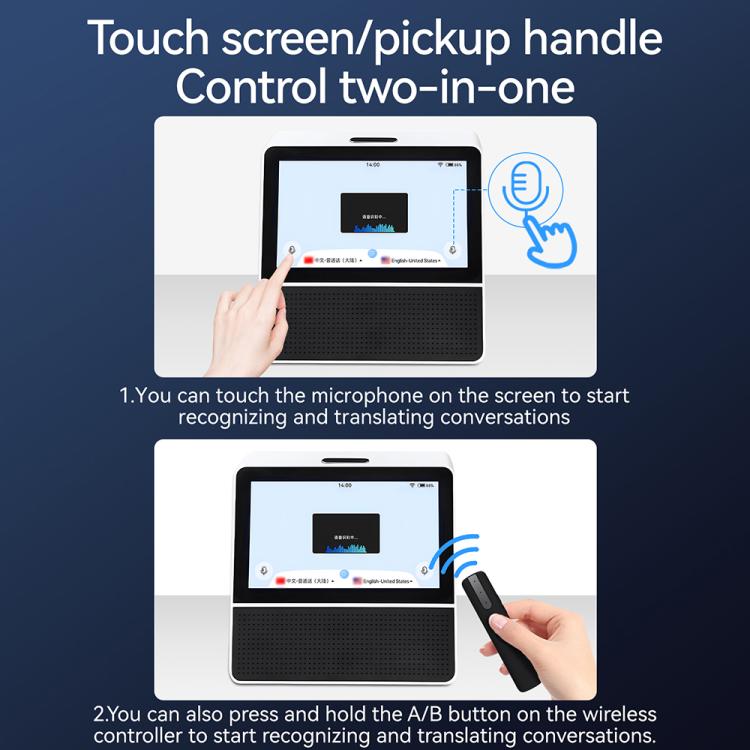 X7 Traduttore vocale intelligente aziendale HD Touch Dual-screen 2.4/5.0G da 7 pollici, Black White, with US Plug