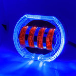 Motociclo Veicolo elettrico Modifica generale Faro a LED 4 perline Lampade a doppia lente, White Aperture+Red Devil Eye, Red Aperture+Red Devil Eye, Blue Aperture+Red Devil Eye, Ice Blue Aperture+Red Devil Eye, Green Aperture+Red Devil Eye             ...