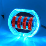Motociclo Veicolo elettrico Modifica generale Faro a LED 4 perline Lampade a doppia lente, White Aperture+Red Devil Eye, Red Aperture+Red Devil Eye, Blue Aperture+Red Devil Eye, Ice Blue Aperture+Red Devil Eye, Green Aperture+Red Devil Eye             ...