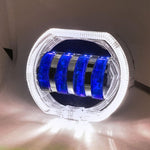 Motociclo Veicolo elettrico Modifica generale Faro a LED 4 perline Lampade a doppia lente, White Aperture+Red Devil Eye, Red Aperture+Red Devil Eye, Blue Aperture+Red Devil Eye, Ice Blue Aperture+Red Devil Eye, Green Aperture+Red Devil Eye             ...
