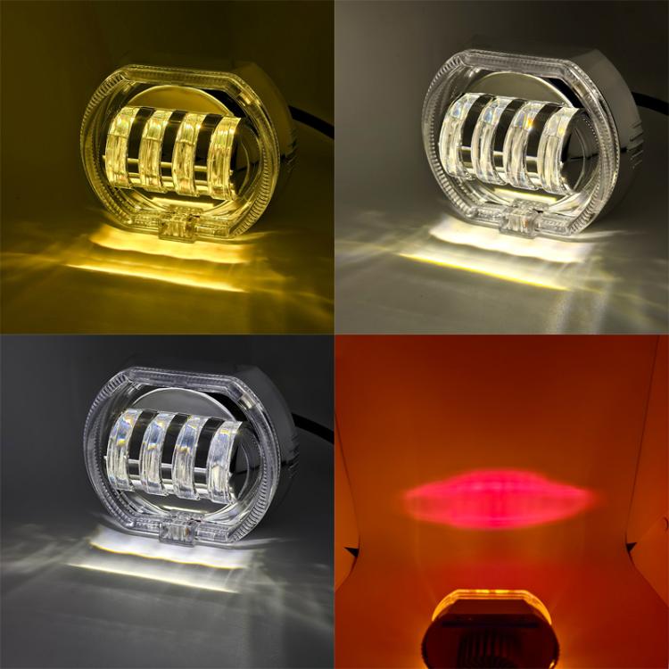Motociclo Veicolo elettrico Modifica generale Faro a LED 4 perline Lampade a doppia lente, White Aperture+Red Devil Eye, Red Aperture+Red Devil Eye, Blue Aperture+Red Devil Eye, Ice Blue Aperture+Red Devil Eye, Green Aperture+Red Devil Eye             ...