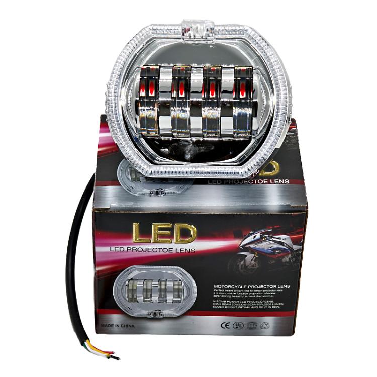 Motociclo Veicolo elettrico Modifica generale Faro a LED 4 perline Lampade a doppia lente, White Aperture+Red Devil Eye, Red Aperture+Red Devil Eye, Blue Aperture+Red Devil Eye, Ice Blue Aperture+Red Devil Eye, Green Aperture+Red Devil Eye             ...