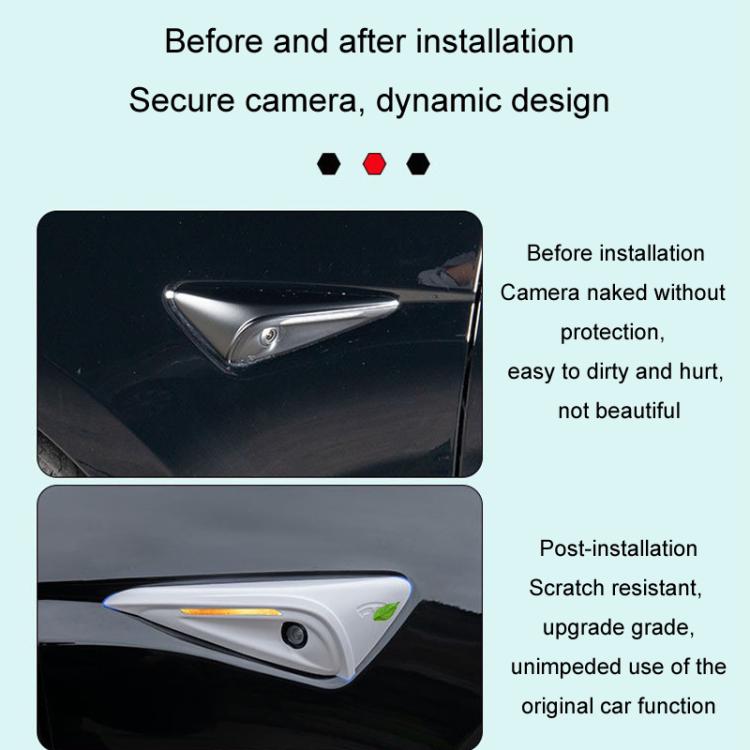 Per Tesla 2024 Model 3 Parafanghi Etichette laterali Adesivi copertura telecamera, Pearl White, Glossy Carbon Fiber Texture, Matt Carbon Fiber Texture, Piano Paint Bright Black, Frosted Matt Black, Bright Red