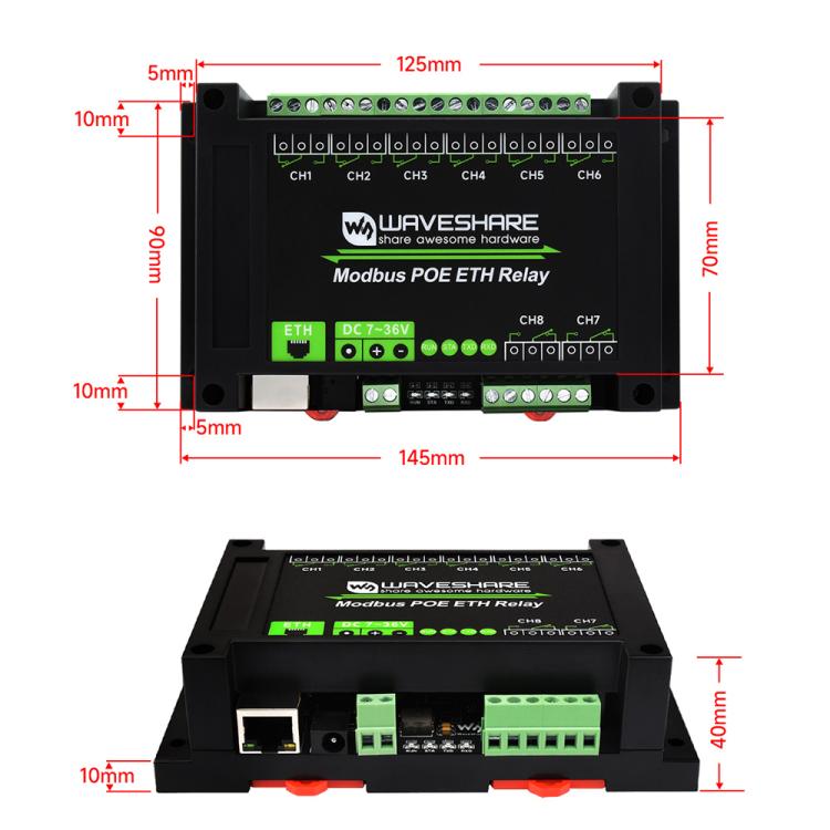 Modulo relè Ethernet industriale Waveshare 24964 a 8 canali, comunicazione porta PoE, 24964