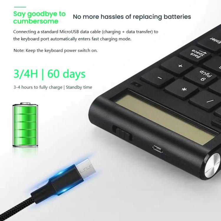 Tastiera digitale con display a doppia modalità 2.4G, tastiera wireless ricaricabile per ufficio del cassiere